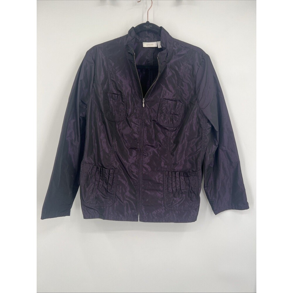 Chico's Sz 2 Purple Ruffled Short Rain Jacket